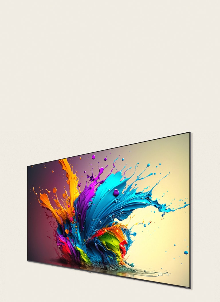 Écran LG QNED MiniLED QNED90 affichant une illustration colorée.