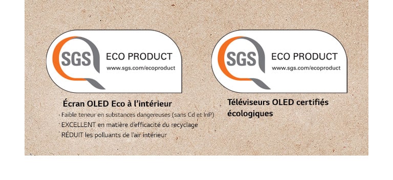 Un logo de certification SGS sur les panneaux OLED et les téléviseurs OLED.