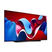 Slightly-angled right-facing side view of LG OLED evo TV, OLED C4