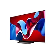 Slightly-angled left-facing side view of LG OLED evo TV, OLED C4