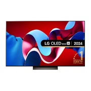 Front view with LG OLED evo TV, OLED C4, 11 Years of world number 1 OLED Emblem logo and webOS Re:New Program logo on screen