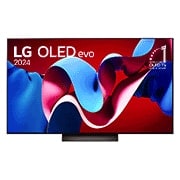 Front view with LG OLED evo TV, OLED C4, 11 Years of world number 1 OLED Emblem logo and webOS Re:New Program logo on screen