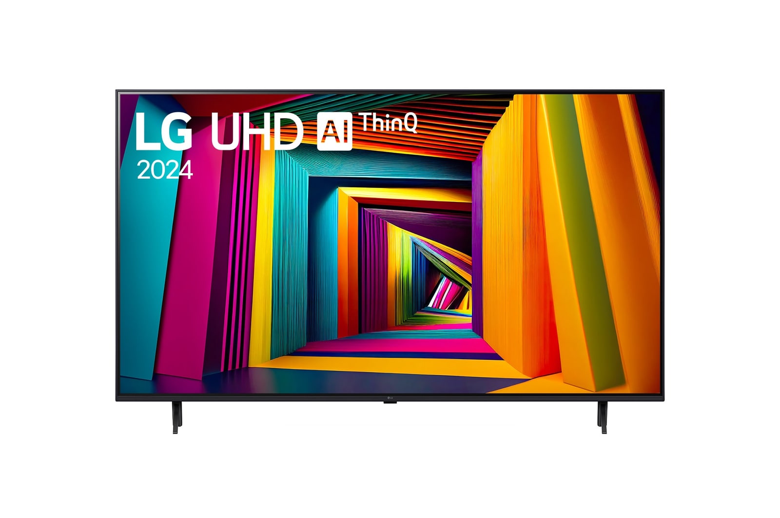 Front view of LG UHD TV, UT90 with text of LG UHD AI ThinQ, 2024