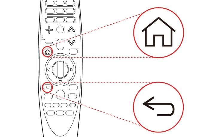Mantén pulsados simultáneamente los botones HOME y BACK durante cinco segundos para desvincular el Control remoto mágico de tu televisor. Mantén pulsado el botón GUIDE durante más de 5 segundos para desconectar y volver a vincular el Control remoto mágico.