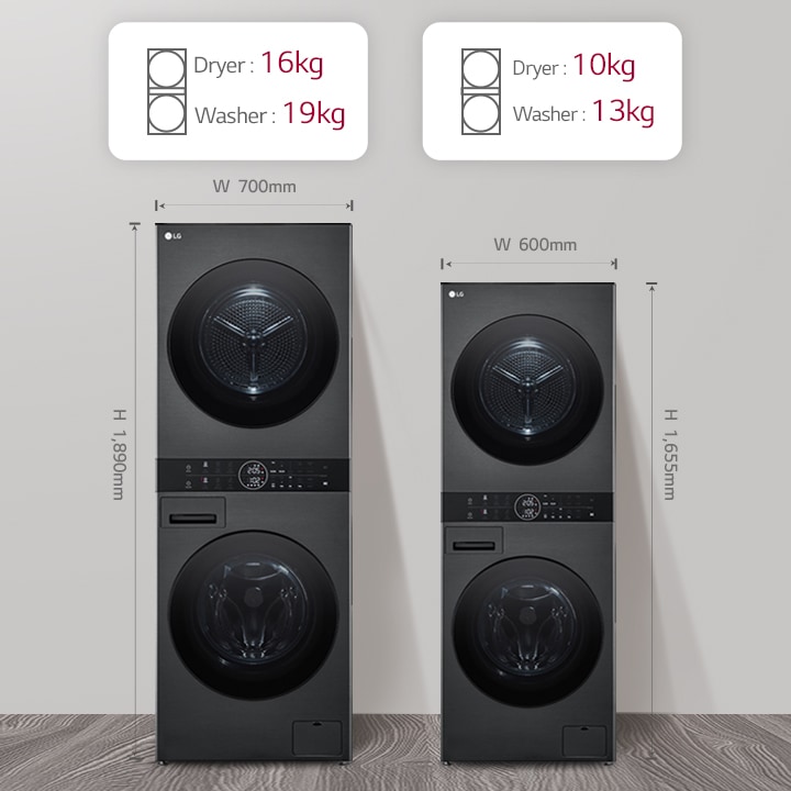 Torre de lavado frontal Nº 1 producto se puede secar 1,6 kg Lavado 1,9 kg, Nº 2 producto se puede secar 1,0 kg Lavado 1,3 kg