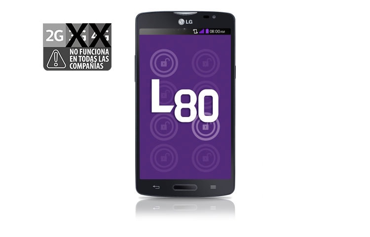 LG L80, smartphone con pantalla IPS de 5'', Android 4.4 Kit Kat, procesador Dual Core de 1.2 GHz, cámara de 8MP y batería de 2540mAh, color negro., LGD380