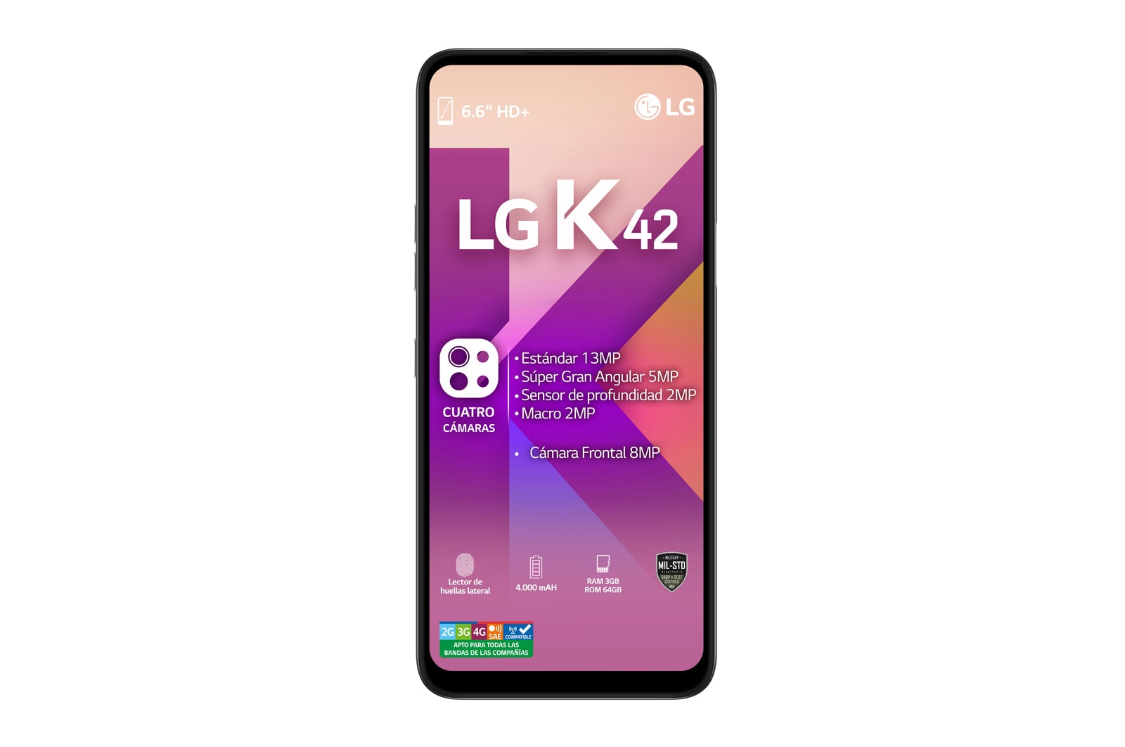 LG K42 I 6.6'' HD+ I Quad Cámera I 64GB, LMK420HM