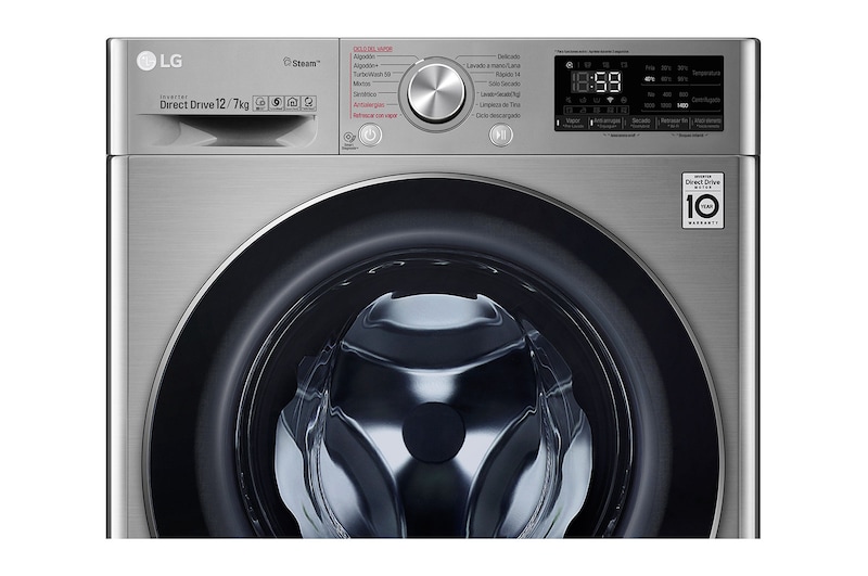 LG Lavadora-Secadora Carga Frontal con Tecnología Steam, motor Inverter Direct Drive y capacidad de 12 kilos de Lavado y 7 de Secado., WD12VVC3S6C