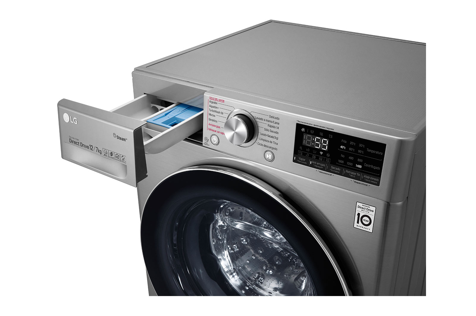 LG Lavadora-Secadora Carga Frontal con Tecnología Steam, motor Inverter Direct Drive y capacidad de 12 kilos de Lavado y 7 de Secado., WD12VVC3S6C