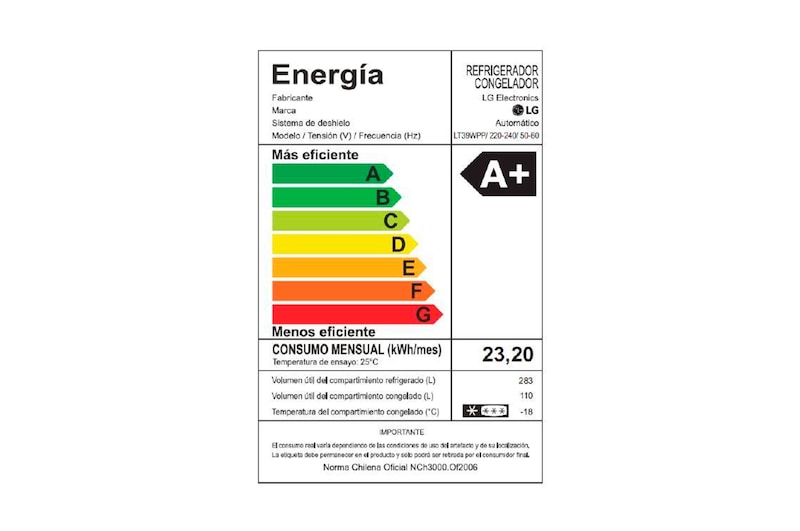 LG Refrigerador Top Freezer con motor Inverter Linear Compressor y capacidad total de 393Lts, LT39WPP