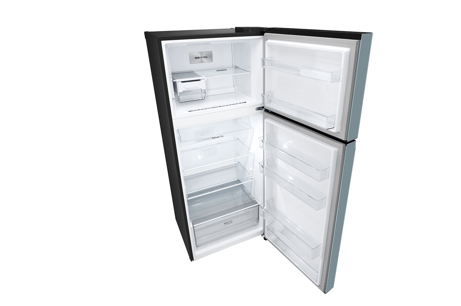 Bottom freezer view with food