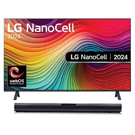 LG AI Nano Cell 80 4K 43 Smart TV 2024 SoundBar LG SQC1 con 160W de potencia y 2.1 canales LG CL