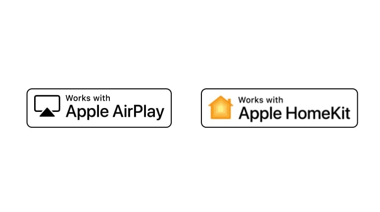 Detalles que muestran logotipos de Hey Google, Alexa, Apple Airplay y Apple HomeKit en los que ThinQ AI es compatible.