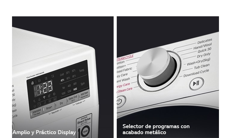 Imagen detallada del diseño y selector de programas de lavadora.