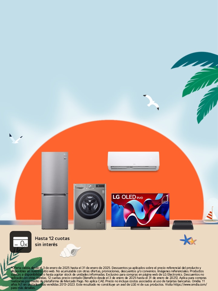 Banner de ofertas de verano, Línea Blanca, Smart TV, audio y Climatización