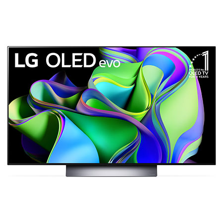 Vista frontal con LG OLED y Emblema 10 Años Marca OLED No.1 en el Mundo en la pantalla.