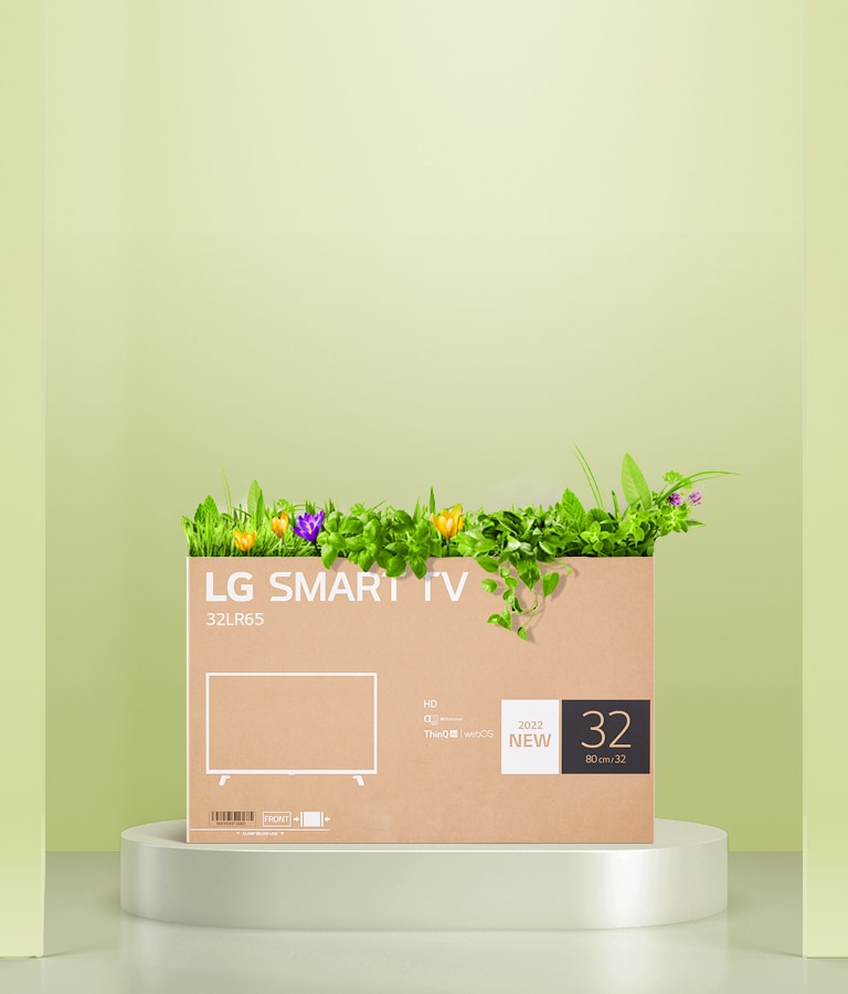 El empaque rediseñado de los televisores LG HD utiliza impresión en un solo color y una caja reciclable.