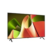 Vista lateral ligeramente inclinada hacia la derecha del televisor LG OLED, OLED B4