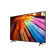 Slightly-angled left-facing side view of LG UHD TV, UT80