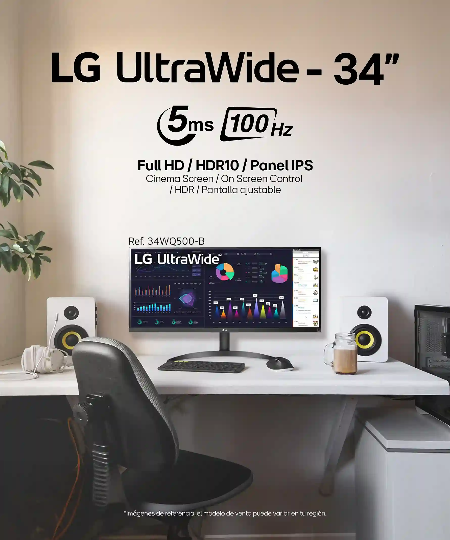 Monitor LG UltraWide de 34 pulgadas en escritorio