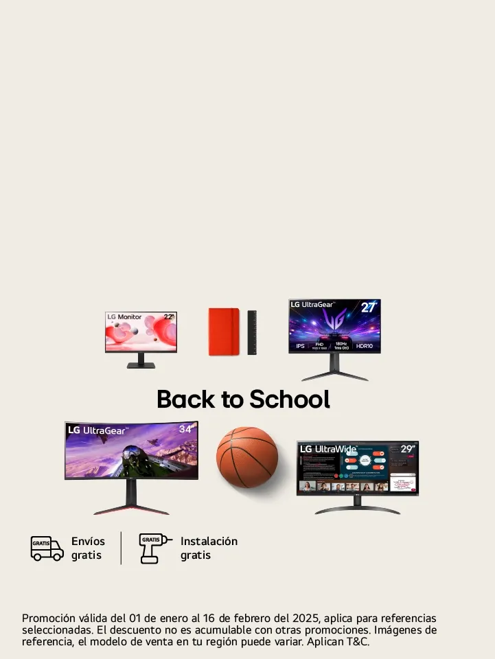 Monitores LG con un balon de baloncesto