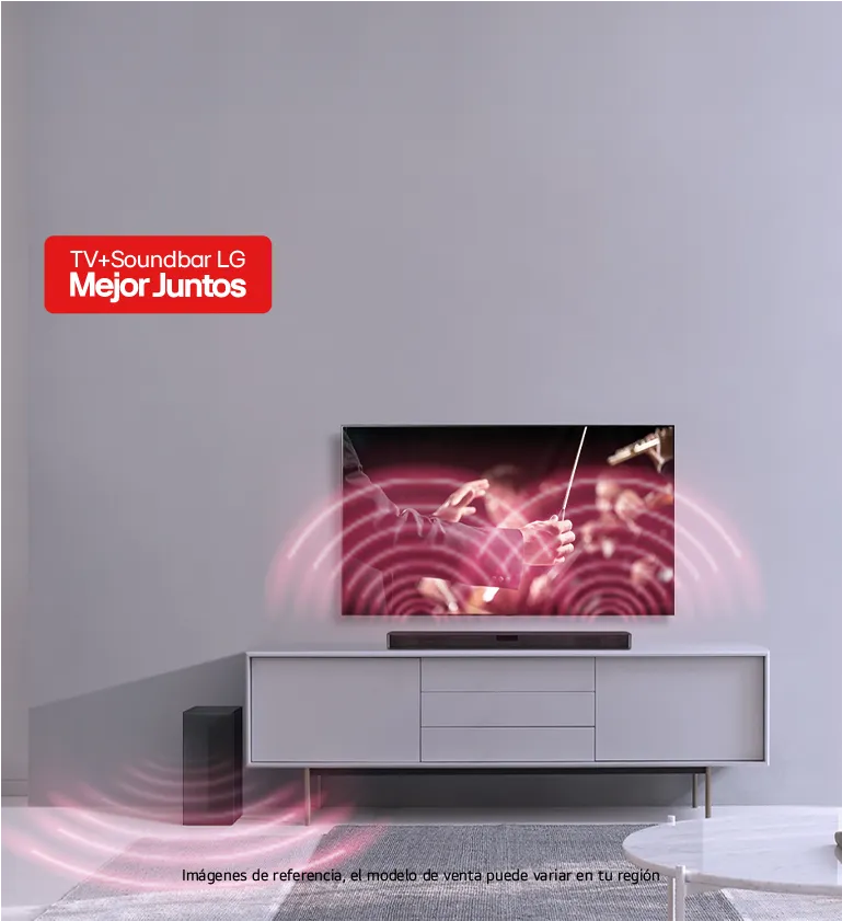 Televisor con barra de sonido LG en Sala de estar