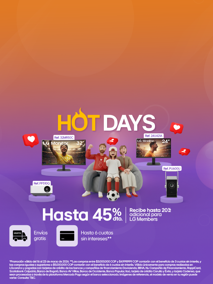 banner promocional Hot Days hasta 45% de descuento LG en monitores y proyectores LG