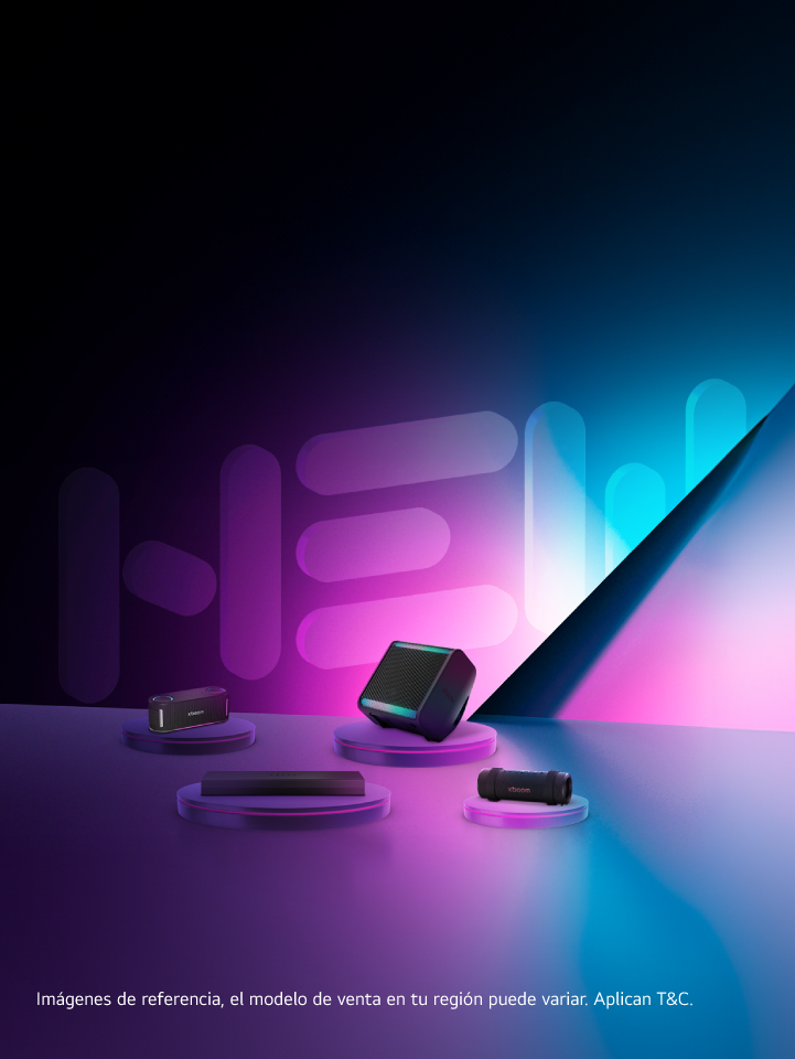 Fotos de lo nuevo audio LG 2025 con fondo de diferentes colores