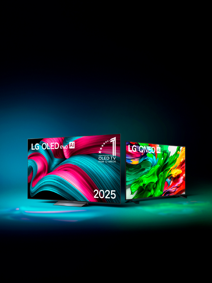 Televisores OLED y QNED LG 2025, en fondo negro