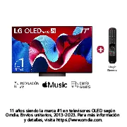 Vista frontal con LG OLED evo AI TV, OLED C4, el emblema de 11 años como líder mundial OLED y el logotipo de webOS Re:New Program en la pantalla