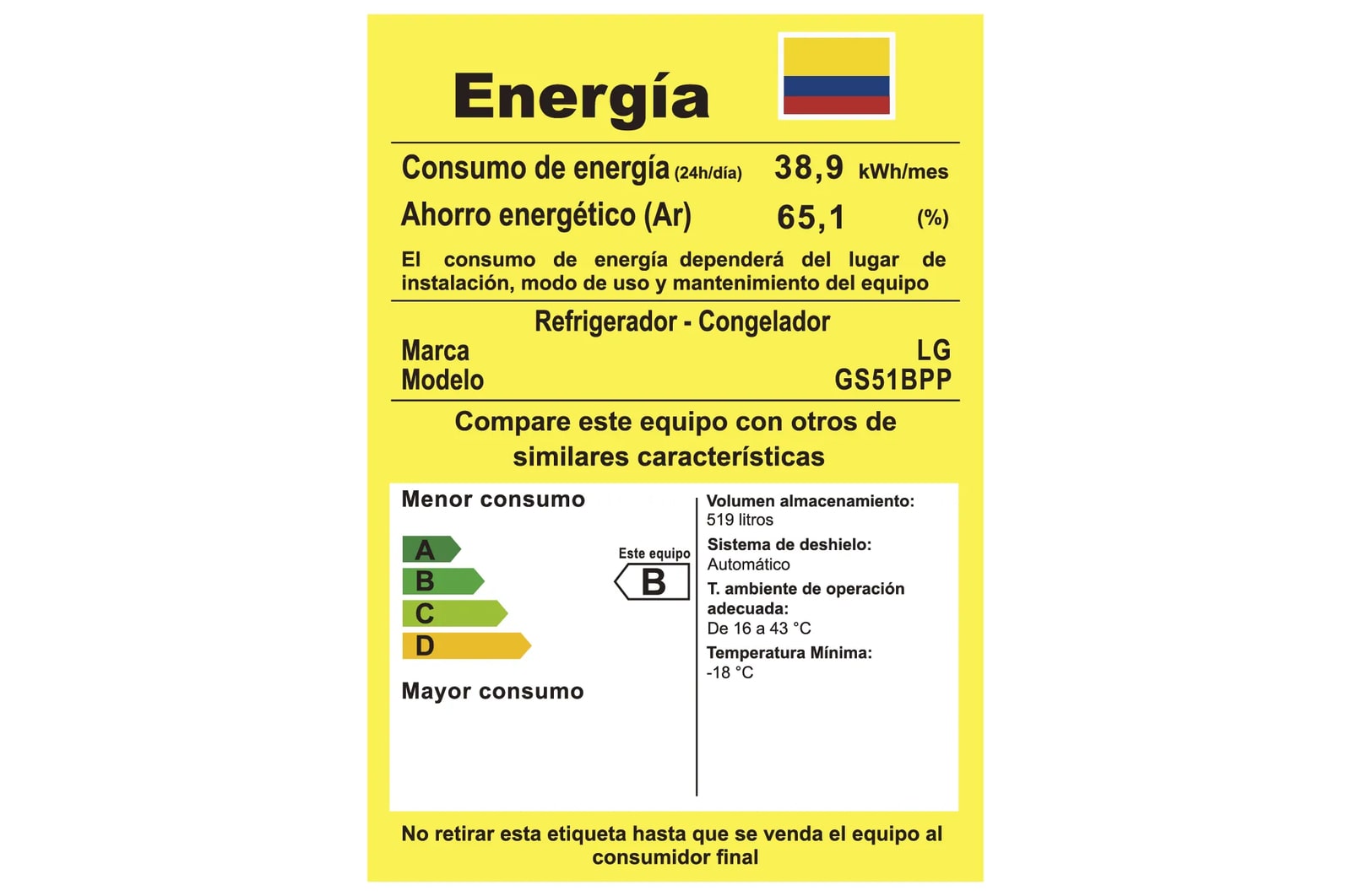 Consumo energetico Nevecón LG GS51BPP