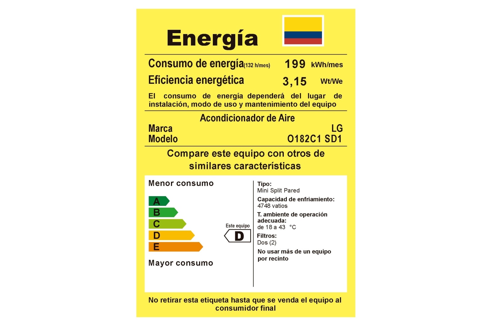 Características energéticas de aire acondicionado 18000 BTU