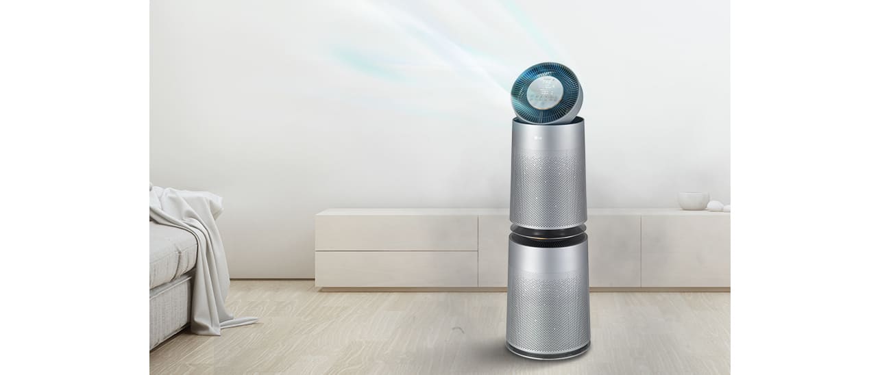 An image of an air purifier running in the living room