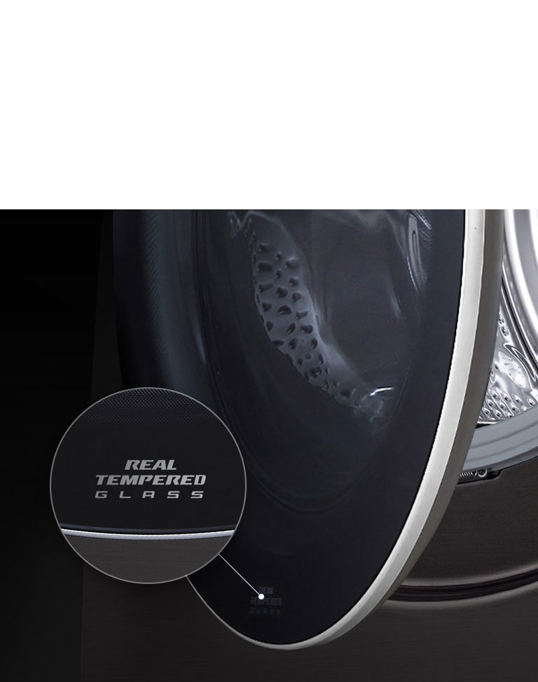 Lavadora LG: puerta de cristal templado para resistencia y larga vida útil.