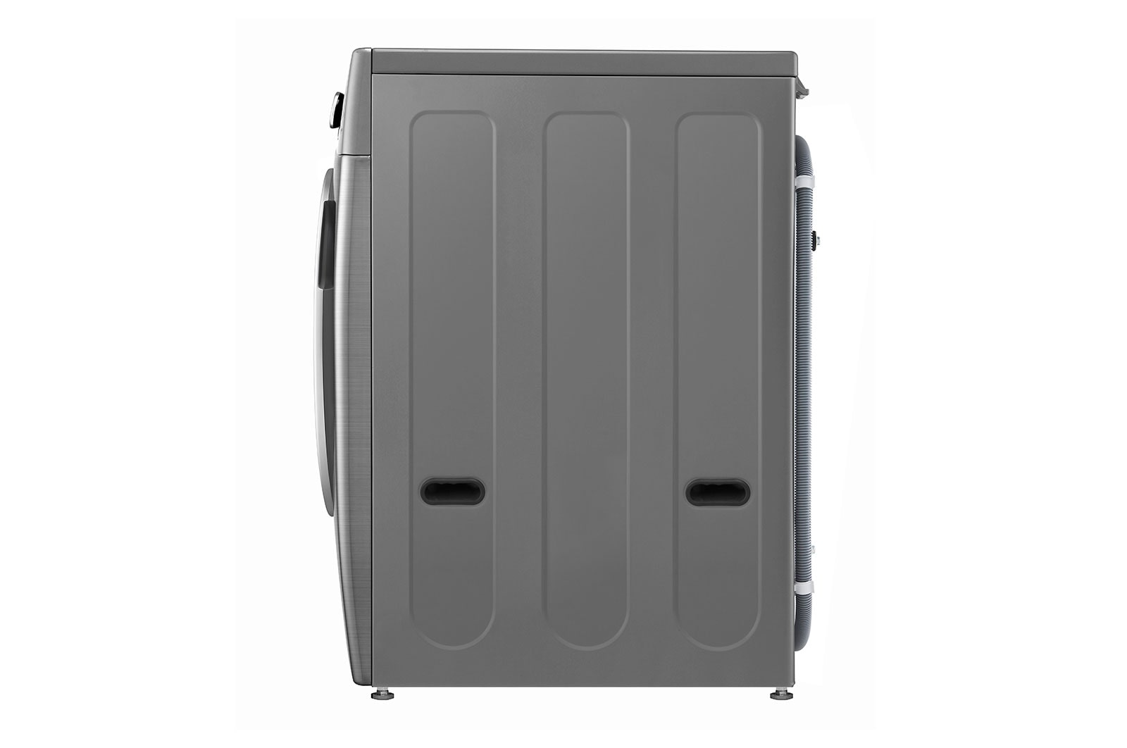 Lavadora LG WD22VV2S6BR vista lateral completa.