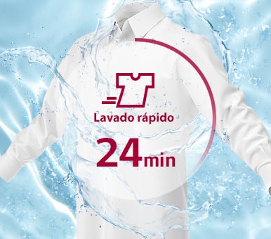 Camisa bajo lavado, icono de lavado rápido en 24 minutos