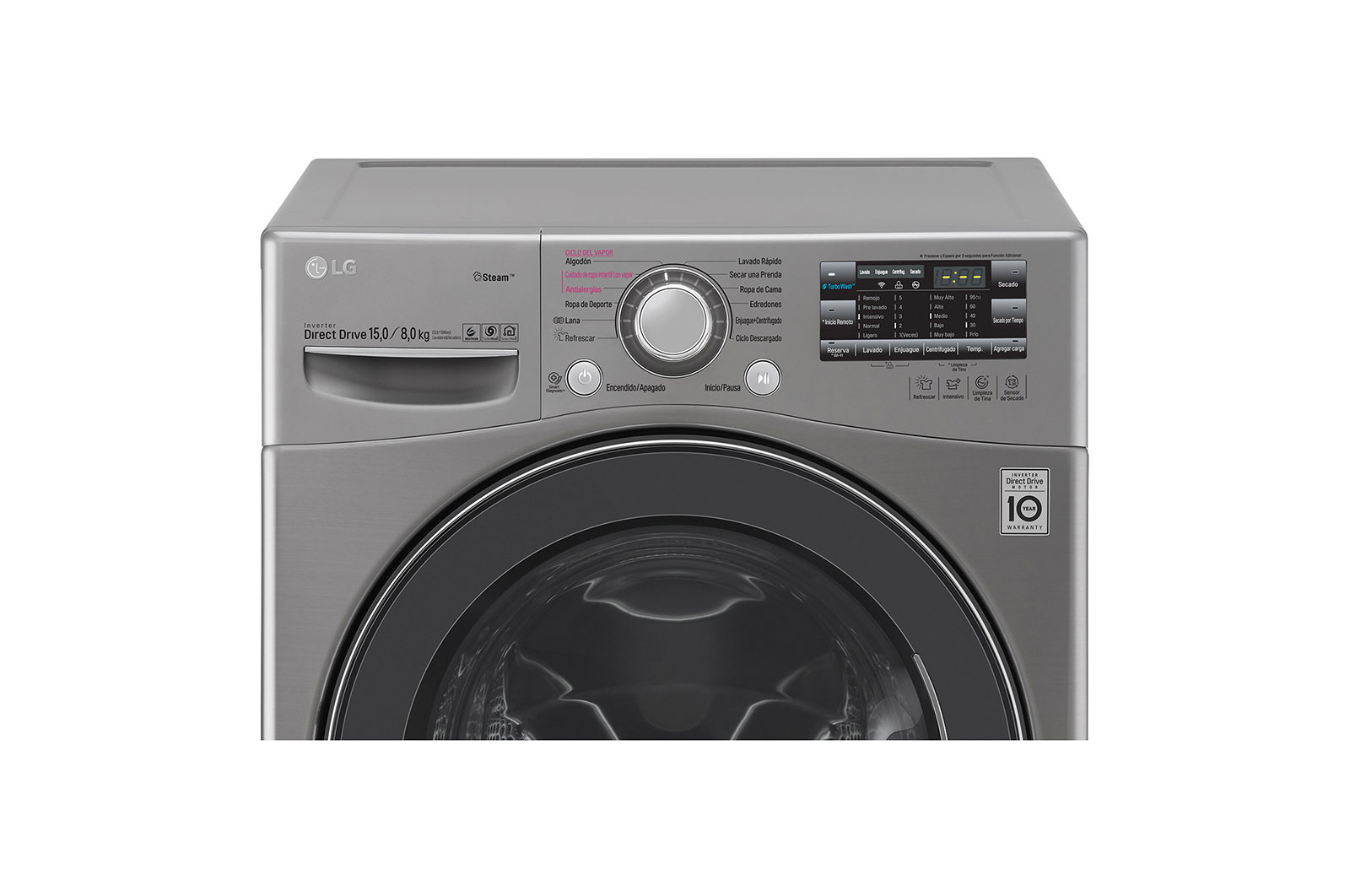 LG Lavadora/Secadora Carga Frontal 15kg de lavado y 8 Kg de Secado, 6MotionDD color Tipo Acero Inox., WD15EGS6