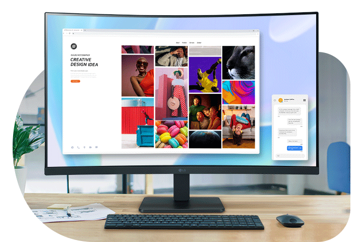 Esta pantalla Full HD (1920x1080) ofrece colores nítidos al proyectar varios programas a la vez en la pantalla panorámica de 31,5 pulgadas con curvatura 1500R, lo que aumenta la productividad en el trabajo.