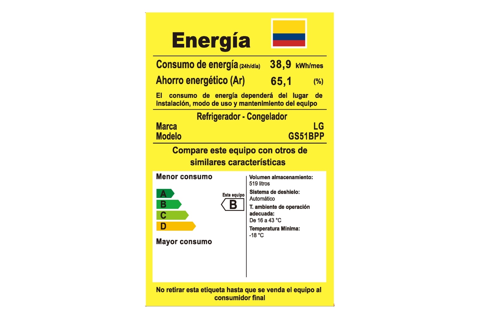 Consumo energetico Nevecón LG GS51BPP