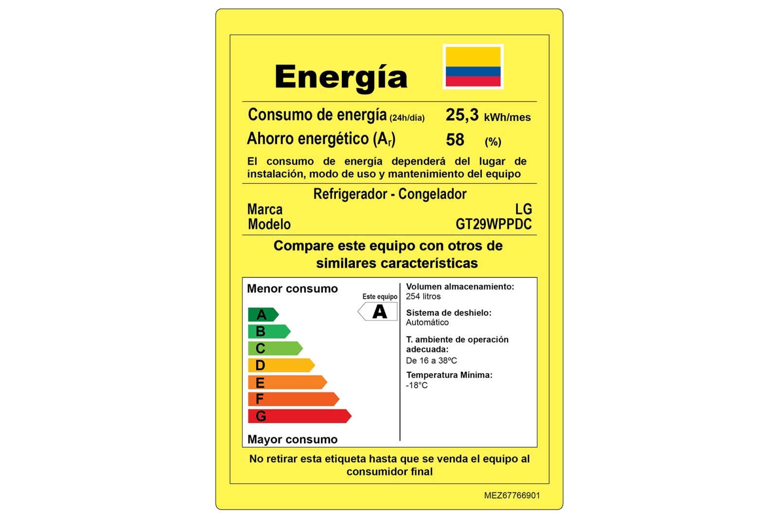 LG Nevera LG Top Mount, Tecnología Door Cooling™, capacidad 272 LTS, Inverter Linear Compresor, GT29WPPDC