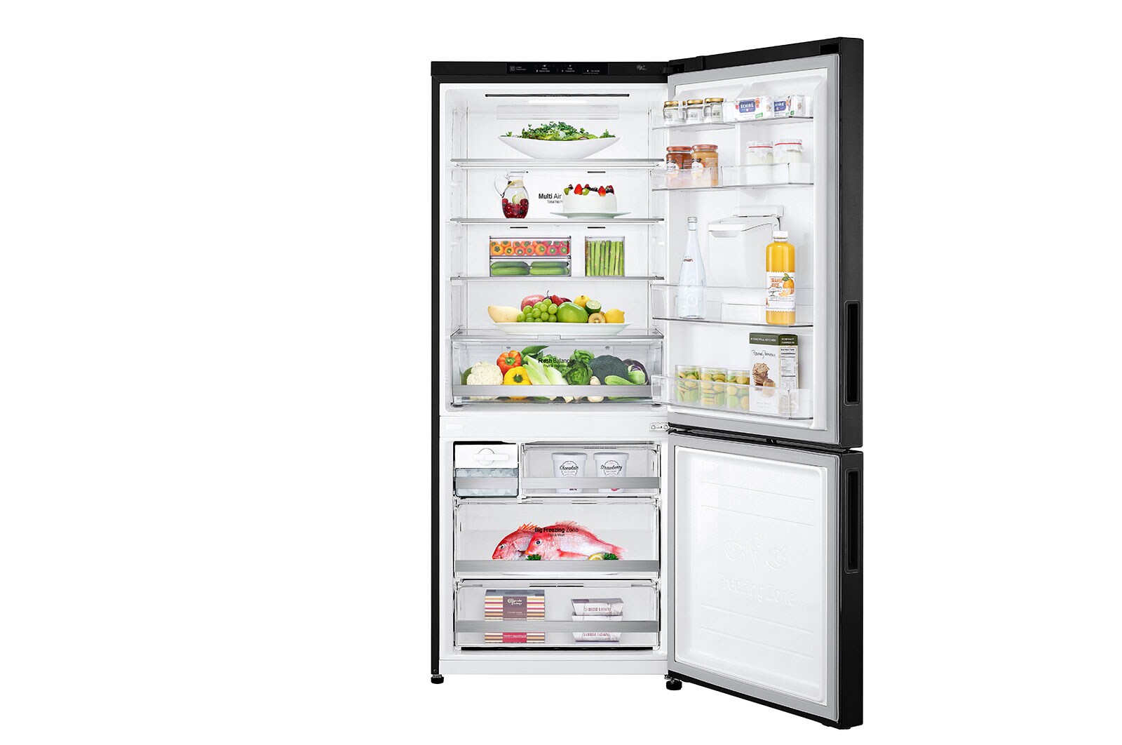 LG Nevera LG Bottom Freezer, 454lts, Tecnología NatureFRESH, Acabado Matte Black Steel, LB41WPT