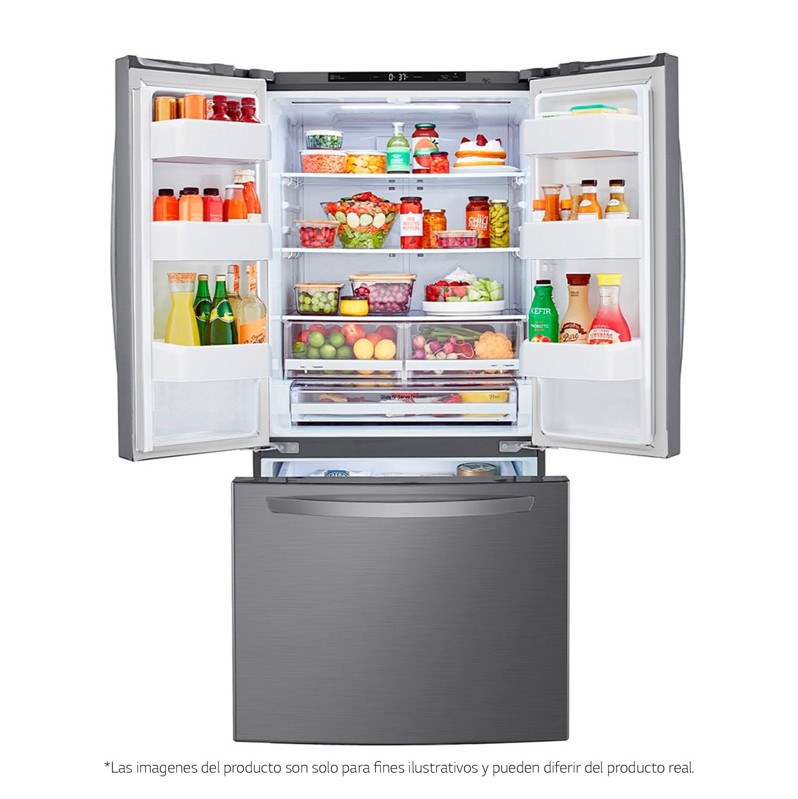 LG Nevecón French Door, Tecnología Door Cooling™, capacidad 716 LTS, acabado Platinum Silver, Inverter Lineal Compressor, LM65BGSK