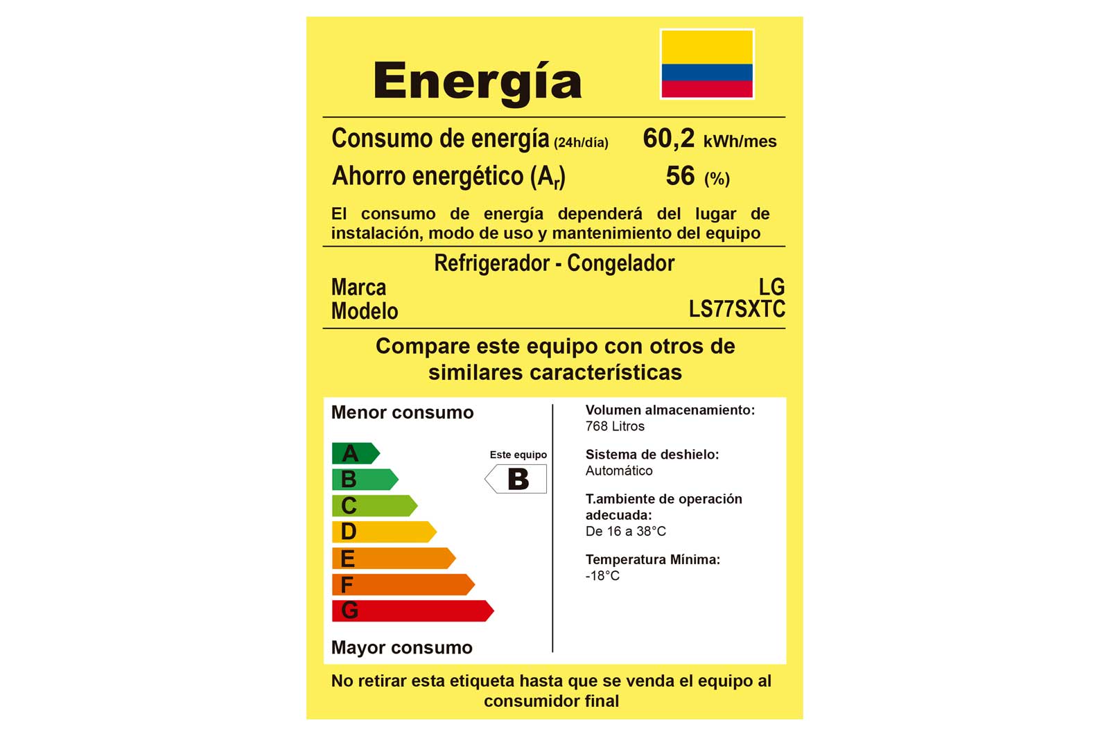 Consumo energético Nevecón LG LS77SXTC