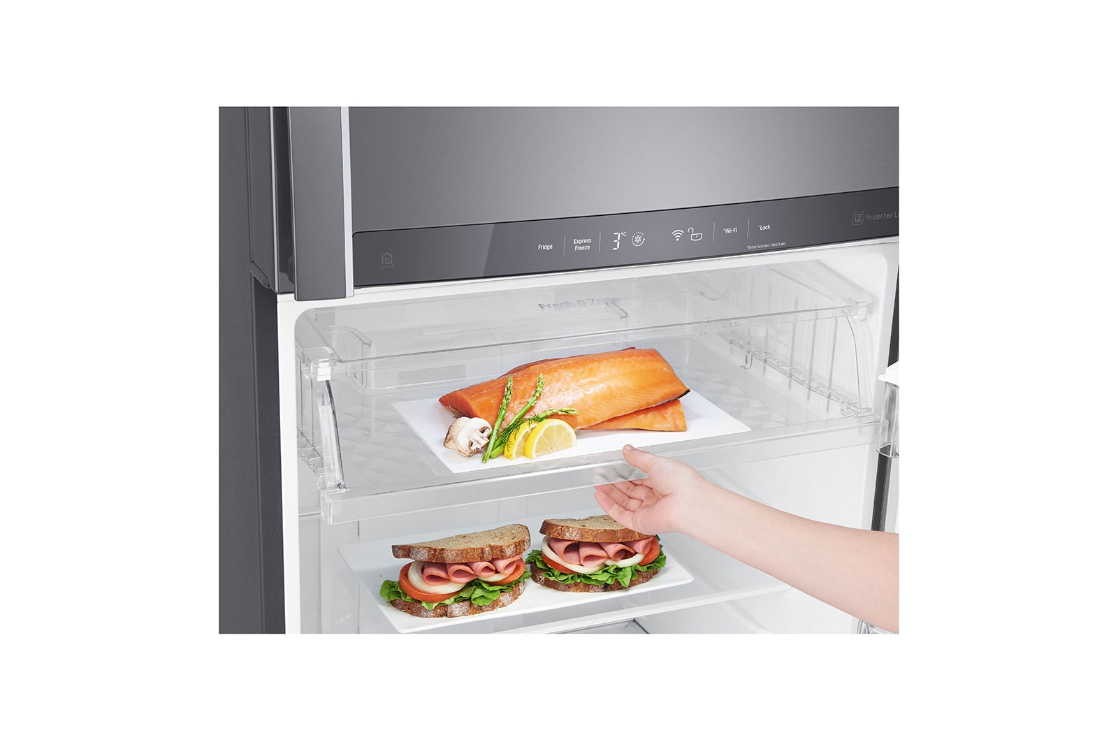 LG Nevera Top Freezer, fabricador de hielo, Tecnología Door Cooling™, capacidad 471 LTS, acabado Platinum Silver, Filtro Hygiene Fresh+®, Inverter Lineal Compressor, LT44AGP