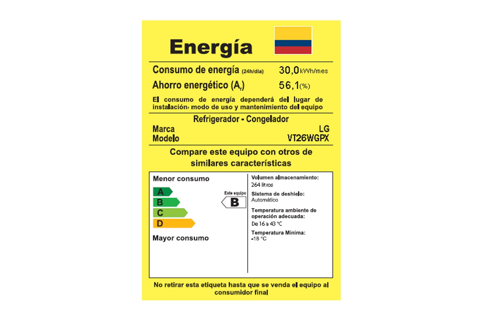 Nevera LG VT26WGPX consumo energético