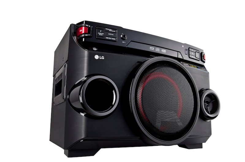 LG XBOOM OM4560, One body mini, 220W RMS, Auto DJ, Multi Bluetooth, Sound Sync, LED multi color, fácil de llevar., OM4560