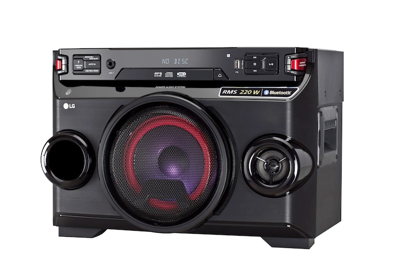 LG XBOOM OM4560, One body mini, 220W RMS, Auto DJ, Multi Bluetooth, Sound Sync, LED multi color, fácil de llevar., OM4560