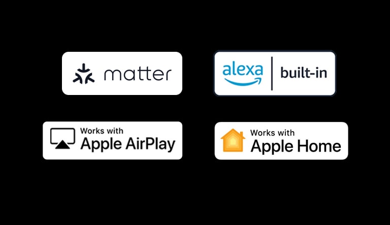 The logo of alexa built-in The logo of works with Apple AirPlay The logo of works with Apple Home