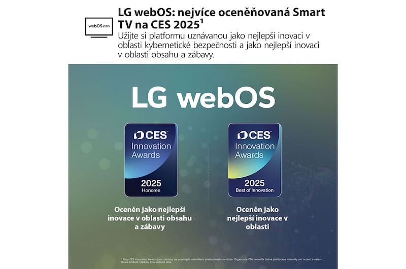 Obývací pokoj s televizorem LG OLED TV připevněným na stěně. Na televizoru je vidět horský masiv na pozadí temné večerní oblohy plné hvězd. Scéna rozdělená na dvě části demonstruje, jak technologie Perfect Black zajišťuje věrné podání černé barvy, ať už je kolem vás světlo nebo tma. Na jedné straně scény je zobrazena matnější, šedivější verze krajiny s označením Non Perfect Black. Na druhé straně je obraz příjemnější a má větší dynamický rozsah černé a bílé. Nese označení Perfect Black. Viditelná je také certifikace loga, technologie Perfect Black zajišťuje úroveň černé barvy nižší nebo rovnou 0,24 nit až do 500 luxů. Po straně je textová bublina s nápisem Podívejte se na značku certifikace Perfect Black.