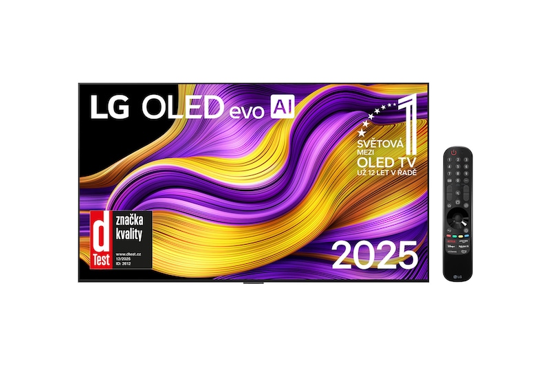 Čelní pohled na 65" LG OLED evo AI G5 4K Smart TV 2025 verze pro montáž na stěnu | 5 let záruka na OLED panel OLED65G55LW
